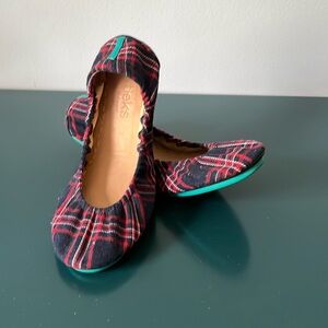 Tieks flats. Navy/red/white plaid fabric. Size 7